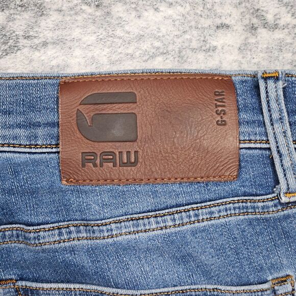 G Star Raw Jeans Mens 31x30 Blue Denim Slim Button Fly Light Wash Stretch 3301 - Picture 13 of 15